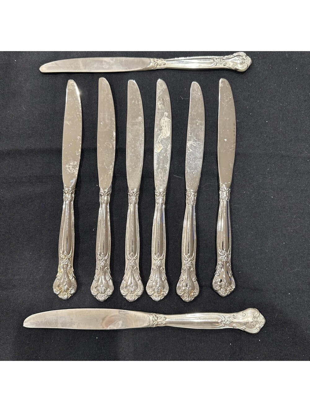 Godinger Grand Master Silver Plated Flatware 8 Dinner Knives Ornate Vintage
